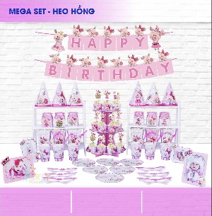 Set Bàn Tiệc Sinh Nhật Heo Hồng 