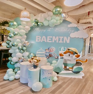 Combo Trang Trí Trọn Gói Backdrop Tròn Xanh Mint