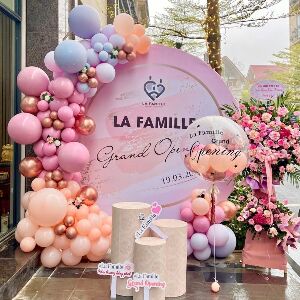 Combo Trang Trí Trọn Gói Backdrop Tròn Hồng Pastel