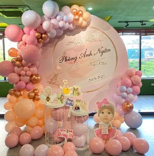 Set Trang Trí Sinh Nhật Backdrop Hồng Pastel