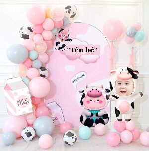 Set Sinh Nhật Chủ đề Bò Sữa Hồng PB09