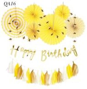 Set Quạt Giấy Trang Trí Màu Vàng