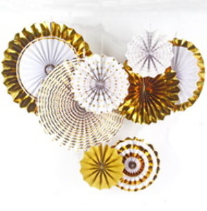 Set Quạt Giấy Trang Trí Ánh Kim